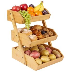 Relaxdays Bamboo Fruit Stand, 3 tiers, HWD 41x33x30 cm, fruit basket for vegetables & pastries, kitchen bowl, natural Relaxdays Bamboo Fruit Stand, 3 tiers, HWD 41x33x30 cm, fruit basket for vegetables & pastries, kitchen bowl, natural