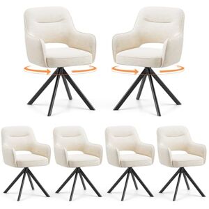 COLAMY 360°Swivel Dining Chairs Set of 6, Fabric Chairs for Dining Room with Armrests, Hollow Backrest and Thick Seat Cushion, Kitchen Chair with Anti-Slip Pads, armchairs for living Room, Beige COLAMY 360°Swivel Dining Chairs Set of 6, Fabric Chairs for Dining Room with Armrests, Hollow Backrest and Thick Seat Cushion, Kitchen Chair with Anti-Slip Pads, armchairs for living Room, Beige