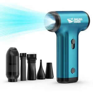 Smiling Shark Compressed Air Duster, JF-01 Brushless Motor Stepless Speed 130000RPM 5Kpa Rechargeable Cordless Electric Air Blower with LED Light for PC Cleaning/Keyboard/Car/Camping, (PRO Blue) Smiling Shark Compressed Air Duster, JF-01 Brushless Motor Stepless Speed 130000RPM 5Kpa Rechargeable Cordless Electric Air Blower with LED Light for PC Cleaning/Keyboard/Car/Camping, (PRO Blue)