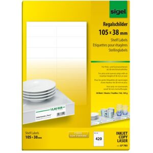 Sigel LP783 Shelf Labels, 10.5 x 3.8 cm, 420 Pieces equal to 30 sheets, White Sigel LP783 Shelf Labels, 10.5 x 3.8 cm, 420 Pieces equal to 30 sheets, White