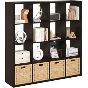 Furinno CUBICLE Book Shelf, 16-Cube Thick Frame Bookshelf, Reversible Bookcase with Open Back, 37.1 x 146.8 x 147.3 cm, for Living Room, Bedroom, Home Office, Black Dark Oak Furinno CUBICLE Book Shelf, 16-Cube Thick Frame Bookshelf, Reversible Bookcase with Open Back, 37.1 x 146.8 x 147.3 cm, for Living Room, Bedroom, Home Office, Black Dark Oak