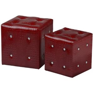 Premier Housewares Crocodile Leather Effect Stools with Diamante Details Set of 2, Red Premier Housewares Crocodile Leather Effect Stools with Diamante Details Set of 2, Red
