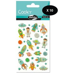 Maildor CY005Opack Pack of 10 Cooky 3D Stickers 1 Sheet 7.5 x 12 cm Spacious Rockets (35 Stickers) Maildor CY005Opack Pack of 10 Cooky 3D Stickers 1 Sheet 7.5 x 12 cm Spacious Rockets (35 Stickers)