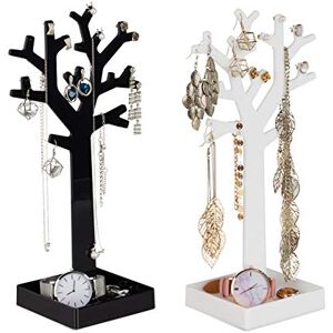 Relaxdays Jewellery Tree Rack Set of 2 with Tray, Display for Necklaces, HWD: 28.5x14.5 x9.5 cm, Black-White Relaxdays Jewellery Tree Rack Set of 2 with Tray, Display for Necklaces, HWD: 28.5x14.5 x9.5 cm, Black-White