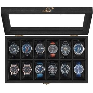 SONGMICS Watch Box with 12 Slots, Watch Case, Solid Wood Watch Box Organiser with Glass Lid, Watch Display Box with Removable Pillows, Gift Idea, Ink Black JOW120B02 SONGMICS Watch Box with 12 Slots, Watch Case, Solid Wood Watch Box Organiser with Glass Lid, Watch Display Box with Removable Pillows, Gift Idea, Ink Black JOW120B02