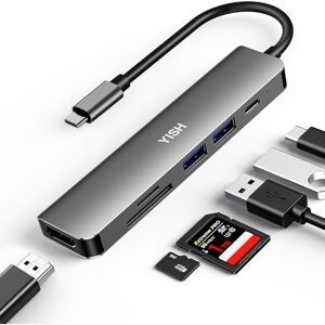YISH USB C Hub 6-in-1: USB-C Hub with PD100W,4K HDMI,2 x USB A,SD/TF Card Reader for Desktop PC, Laptop, Keyboard, U Disk, Mobile HDD Grey YISH USB C Hub 6-in-1: USB-C Hub with PD100W,4K HDMI,2 x USB A,SD/TF Card Reader for Desktop PC, Laptop, Keyboard, U Disk, Mobile HDD Grey