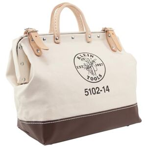 KLEIN TOOLS 5102-14 Heavy Duty Natural Canvas Tool Bag, Tool Tote, Multi-Purpose Bag with Wide Hinged Opening and Leather Handles, 14-Inch KLEIN TOOLS 5102-14 Heavy Duty Natural Canvas Tool Bag, Tool Tote, Multi-Purpose Bag with Wide Hinged Opening and Leather Handles, 14-Inch