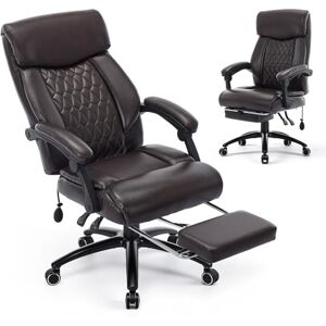 COLAMY Executive PU Leather Office Chair with Inflatable Lumbar Support, 117° Recline & Retractable Footrest, Padded Headrest and Thick Cushion for Home Office or Study,Brown COLAMY Executive PU Leather Office Chair with Inflatable Lumbar Support, 117° Recline & Retractable Footrest, Padded Headrest and Thick Cushion for Home Office or Study,Brown
