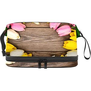 Generic Multi-Functional Storage Travel Cosmetic Bag with Handle,Nice Colored Tulips Wooden Texture Background,Large Capacity Travel Cosmetic Bag Generic Multi-Functional Storage Travel Cosmetic Bag with Handle,Nice Colored Tulips Wooden Texture Background,Large Capacity Travel Cosmetic Bag