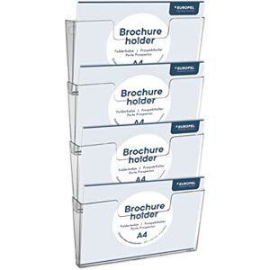 Europel -Wall Mounted Brochure Holder, Four Tier Dispenser, A4, Crystal Clear Acrylic, Connectable, Landscape, 350104. Europel -Wall Mounted Brochure Holder, Four Tier Dispenser, A4, Crystal Clear Acrylic, Connectable, Landscape, 350104.