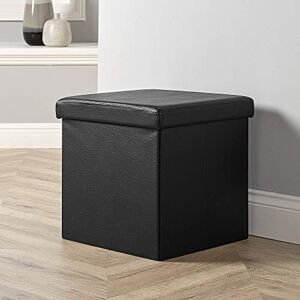 Home Source Folding Ottoman, Faux Leather Fabric Storage Square Box, Black Home Source Folding Ottoman, Faux Leather Fabric Storage Square Box, Black
