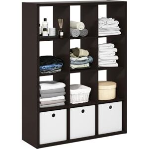 Furinno CUBICLE Book Shelf, 12-Cube Thick Frame Bookshelf, Reversible Bookcase with Open Back, 14.6 x 43.8 x 58, for Living Room, Bedroom, Home Office, Black Dark Oak Furinno CUBICLE Book Shelf, 12-Cube Thick Frame Bookshelf, Reversible Bookcase with Open Back, 14.6 x 43.8 x 58, for Living Room, Bedroom, Home Office, Black Dark Oak