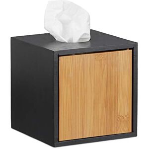 Relaxdays Square Facial Tissue Box, Wooden Bamboo Cosmetic Tissue Dispenser, Cover, HxWxD: 14.5 x 14.5 x 14.5 cm, Black Relaxdays Square Facial Tissue Box, Wooden Bamboo Cosmetic Tissue Dispenser, Cover, HxWxD: 14.5 x 14.5 x 14.5 cm, Black