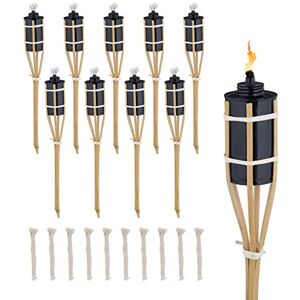 Relaxdays Set of 10 Garden Oil Torches, with Replacable Wicks, Bamboo & Iron, Outdoor Party Flares, HxØ: 40x6cm, Natural Relaxdays Set of 10 Garden Oil Torches, with Replacable Wicks, Bamboo & Iron, Outdoor Party Flares, HxØ: 40x6cm, Natural