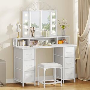 YITAHOME Dressing Table with Mirror & LED Light Bulbs,Makeup Vanity Deskwith 6 Fabric Drawers, 3 Open Compartments, Hair Dryer Rack, and Stool for Bedroom, White, 106 x 40 x 141 cm YITAHOME Dressing Table with Mirror & LED Light Bulbs,Makeup Vanity Deskwith 6 Fabric Drawers, 3 Open Compartments, Hair Dryer Rack, and Stool for Bedroom, White, 106 x 40 x 141 cm