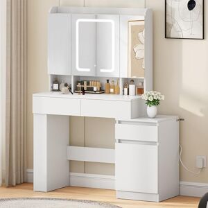YITAHOME Dressing Table with 3-Sided Mirrors & 3-Color LED Lights, Makeup Desk with Adjustable Shelves, 3 Drawers, 1 Cabinet, 6 Hooks, and Jewelry Pack, White, 110 x 40 x 146 cm YITAHOME Dressing Table with 3-Sided Mirrors & 3-Color LED Lights, Makeup Desk with Adjustable Shelves, 3 Drawers, 1 Cabinet, 6 Hooks, and Jewelry Pack, White, 110 x 40 x 146 cm