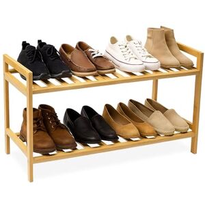 Relaxdays bamboo shoe rack, HxWxD: 40 x 69 x 27 cm, 2 tiers for 6 pairs, stackable, natural Relaxdays bamboo shoe rack, HxWxD: 40 x 69 x 27 cm, 2 tiers for 6 pairs, stackable, natural