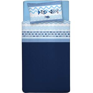 PENSIERI DELICATI 3/4 Bed Sheet Set, 100% Cotton, 120 x 200 cm 3/4 Bed Sheet Set, Includes Bottom Sheet, Top Sheet and 1 Pillowcase, Made in Italy, Blue Fish Pattern PENSIERI DELICATI 3/4 Bed Sheet Set, 100% Cotton, 120 x 200 cm 3/4 Bed Sheet Set, Includes Bottom Sheet, Top Sheet and 1 Pillowcase, Made in Italy, Blue Fish Pattern
