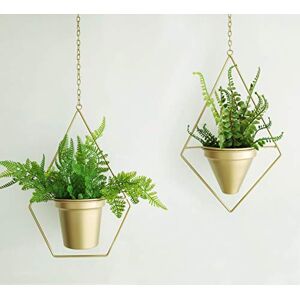 RISEON Set of 2 Boho Brass Gold Geometric Metal Plant Hanger,Hanging Plant Pot, Modern Planter, Mid Century Plant Holder, Minimalist Planter for Indoor Outdoor Home Wedding Decor (Gold) RISEON Set of 2 Boho Brass Gold Geometric Metal Plant Hanger,Hanging Plant Pot, Modern Planter, Mid Century Plant Holder, Minimalist Planter for Indoor Outdoor Home Wedding Decor (Gold)