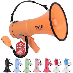 Pyle Rechargeable Megaphone Speaker with Siren, Bullhorn 50W with Loud Speaker, For Music, Whistle and Record Cheer Megaphones, For Soccer Coach and Football Game Day Essentials, Orange Pyle Rechargeable Megaphone Speaker with Siren, Bullhorn 50W with Loud Speaker, For Music, Whistle and Record Cheer Megaphones, For Soccer Coach and Football Game Day Essentials, Orange