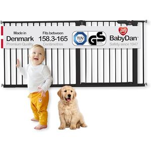 BabyDan Premier, Extra Wide Pressure Fit Stair Gate, 158.3-165 cm, Baby Gate/Safety Gate, Metal, Black, Made in Denmark (Pet Gate/Dog gate) BabyDan Premier, Extra Wide Pressure Fit Stair Gate, 158.3-165 cm, Baby Gate/Safety Gate, Metal, Black, Made in Denmark (Pet Gate/Dog gate)