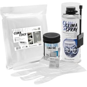 ERRECHOME Cleaning Kit for Air Conditioners, includes Clima Spray PRO A/C Cleaner with Hard Bristle Dispenser Brush, Clima Cover, Clima Tabs 40 Tabs for A/C Condensate Drain, Gloves ERRECHOME Cleaning Kit for Air Conditioners, includes Clima Spray PRO A/C Cleaner with Hard Bristle Dispenser Brush, Clima Cover, Clima Tabs 40 Tabs for A/C Condensate Drain, Gloves