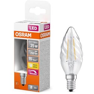 OSRAM LED Superstar Classic Lamp with Filament in Classic Twisted Mini Candle Shape, Clear Lead-Free Glass, 2.8 W, 250 lm, Warm White Light (2700 K), E 14 Socket, 35 mm DM, Pack of 6 OSRAM LED Superstar Classic Lamp with Filament in Classic Twisted Mini Candle Shape, Clear Lead-Free Glass, 2.8 W, 250 lm, Warm White Light (2700 K), E 14 Socket, 35 mm DM, Pack of 6