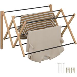 Relaxdays extendable Wall-Mounted Clothes Dryer, HxWxD: 45 x 71.5 x 59 cm, Bamboo & Metal, Natural/Black, Iron Relaxdays extendable Wall-Mounted Clothes Dryer, HxWxD: 45 x 71.5 x 59 cm, Bamboo & Metal, Natural/Black, Iron