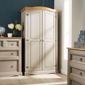 Home Source Solid Pine Wood, 2 Door Wardrobe, Space-saving Design with Hanging Rail and Shelf, Grey Home Source Solid Pine Wood, 2 Door Wardrobe, Space-saving Design with Hanging Rail and Shelf, Grey