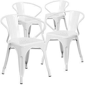 Flash Furniture Roy Commercial Grade 4 Pack White Metal Indoor-Outdoor Chair with Arms Flash Furniture Roy Commercial Grade 4 Pack White Metal Indoor-Outdoor Chair with Arms