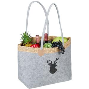 Relaxdays Felt Handbag, 35 l, Shopping Bag & Firewood Basket, Foldable, Deer Motif, with Handles, Cotton, Plant Fibre, Grey, 34 x 54 x 24 cm Relaxdays Felt Handbag, 35 l, Shopping Bag & Firewood Basket, Foldable, Deer Motif, with Handles, Cotton, Plant Fibre, Grey, 34 x 54 x 24 cm