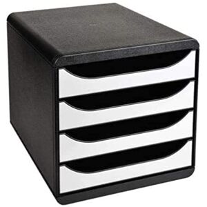 Exacompta Ref 3104213D BIG-BOX Desktop Drawer Set 4 x 55mm Drawers, Suitable for A4+ Documents, 347 x 278 x 267mm, 100% Recycled Plastic Black/Glossy White Exacompta Ref 3104213D BIG-BOX Desktop Drawer Set 4 x 55mm Drawers, Suitable for A4+ Documents, 347 x 278 x 267mm, 100% Recycled Plastic Black/Glossy White