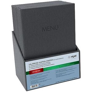 Sigel SM204 Set of 10 Menu folders with elastic cord, with 2 transparent pocket for 8 DIN A4 sheets and storage box, embossing Menu, anthracite Sigel SM204 Set of 10 Menu folders with elastic cord, with 2 transparent pocket for 8 DIN A4 sheets and storage box, embossing Menu, anthracite