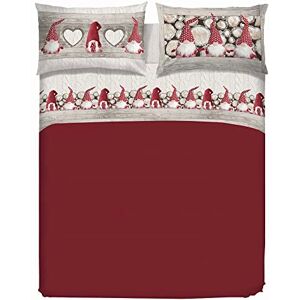 PENSIERI DELICATI Double Bed Sheet Set, 100% Cotton, 180 x 200 cm, Includes Bottom Sheet, Top Sheet and 2 Pillowcases, Made in Italy, Red Gnome Pattern PENSIERI DELICATI Double Bed Sheet Set, 100% Cotton, 180 x 200 cm, Includes Bottom Sheet, Top Sheet and 2 Pillowcases, Made in Italy, Red Gnome Pattern