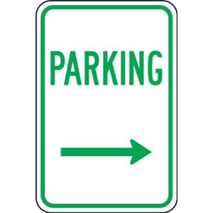 Accuform FRP226RA Engineer-Grade Reflective Aluminum Parking Sign, Legend"Parking (Arrow Right)", 18" Length x 12" Width x 0.080" Thickness, Green on White Accuform FRP226RA Engineer-Grade Reflective Aluminum Parking Sign, Legend"Parking (Arrow Right)", 18" Length x 12" Width x 0.080" Thickness, Green on White