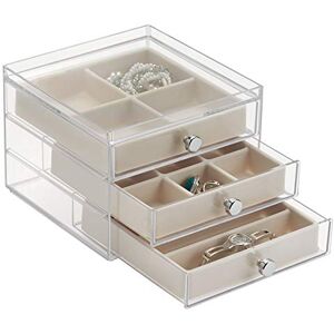 InterDesign iDesign Clarity Jewellery Vanity Storage Box, Organiser with 3 Slim Drawers, Plastic, Clear/Ivory,6.5" x 7" x 5 InterDesign iDesign Clarity Jewellery Vanity Storage Box, Organiser with 3 Slim Drawers, Plastic, Clear/Ivory,6.5" x 7" x 5