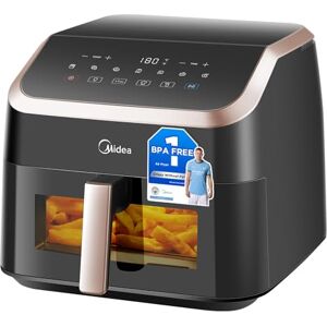 Midea Large Air Fryer with See-Thru Window, 8.5 L, 8-in-1, Heatexpress Rapid Air Technology, Uses No Oil, Max Crisp, Non-Stick, Flexible Heating +1 Minute Button, Dishwasher Safe, Black Midea Large Air Fryer with See-Thru Window, 8.5 L, 8-in-1, Heatexpress Rapid Air Technology, Uses No Oil, Max Crisp, Non-Stick, Flexible Heating +1 Minute Button, Dishwasher Safe, Black