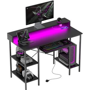 HOMCOM Computer Desk with LED Lights and Power Outlets, 120 x 55 cm Gaming Desk with Monitor Stand, Sliding Keyboard Tray and Storage Shelves for Home Office, Black HOMCOM Computer Desk with LED Lights and Power Outlets, 120 x 55 cm Gaming Desk with Monitor Stand, Sliding Keyboard Tray and Storage Shelves for Home Office, Black