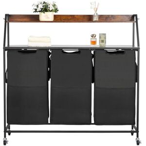 VEVOR 2 Tiers Laundry Sorter, Tall Laundry Hamper with Metal Frame and Wooden Tabletop, 3 Section Rolling Basket Organizer Storage with Ladder Shelves and 600D Oxford Cloth Bags for Dirty Clothes VEVOR 2 Tiers Laundry Sorter, Tall Laundry Hamper with Metal Frame and Wooden Tabletop, 3 Section Rolling Basket Organizer Storage with Ladder Shelves and 600D Oxford Cloth Bags for Dirty Clothes