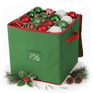 Relaxdays Christmas bauble storage box, 64 baubles, HxWxD: 33 x 33 x 33 cm, polyester, cardboard, ball box, green/red Relaxdays Christmas bauble storage box, 64 baubles, HxWxD: 33 x 33 x 33 cm, polyester, cardboard, ball box, green/red