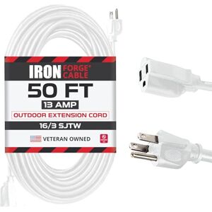 Rio White Extension Cord 50 ft for Outdoor & Indoor, 16/3 SJTW Weatherproof Heavy Duty Outdoor Extension Cord 3 Prong, 13 Amp Power Cable for Outside, Outdoor Lights, Lawn & Home Office Rio White Extension Cord 50 ft for Outdoor & Indoor, 16/3 SJTW Weatherproof Heavy Duty Outdoor Extension Cord 3 Prong, 13 Amp Power Cable for Outside, Outdoor Lights, Lawn & Home Office