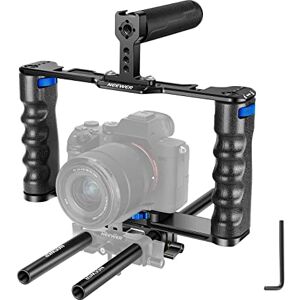 NEEWER Aluminium Alloy Video Camera Mounting Kit with Two Top Handle, 15 mm Rods, Compatible with Sony A7S III, Sony A6600 Canon EOS R5 R6 DSLR Mirrorless Camera Black-Blue NEEWER Aluminium Alloy Video Camera Mounting Kit with Two Top Handle, 15 mm Rods, Compatible with Sony A7S III, Sony A6600 Canon EOS R5 R6 DSLR Mirrorless Camera Black-Blue