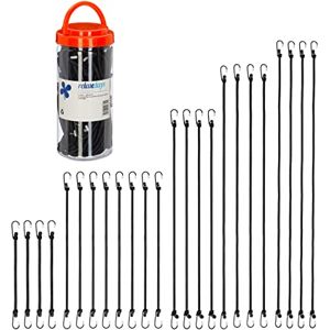 Relaxdays Bungee Cords with Hooks, Set of 24, Bike & Car Cargo Strap, Universal Elastic Band for Luggage, 5 Sizes, Black Relaxdays Bungee Cords with Hooks, Set of 24, Bike & Car Cargo Strap, Universal Elastic Band for Luggage, 5 Sizes, Black