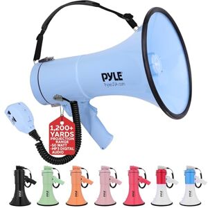 Pyle Rechargeable Megaphone Speaker with Siren, Bullhorn 50W w/ Loud Speaker, For Music, Whistle and Record Cheer Megaphones, For Soccer Coach and Football Game Day Essentials, Blue Pyle Rechargeable Megaphone Speaker with Siren, Bullhorn 50W w/ Loud Speaker, For Music, Whistle and Record Cheer Megaphones, For Soccer Coach and Football Game Day Essentials, Blue