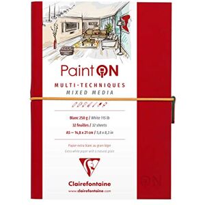 Clairefontaine Ref 975181C Paint'On Multi-Technique Sewn Art Book (32 Sheets) A5 Size, 250gsm Paper, Acid Free Suitable for Multiple Techniques Clairefontaine Ref 975181C Paint'On Multi-Technique Sewn Art Book (32 Sheets) A5 Size, 250gsm Paper, Acid Free Suitable for Multiple Techniques