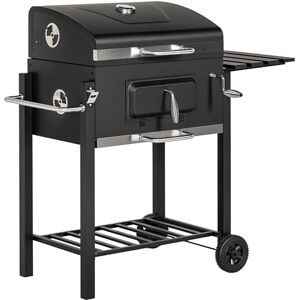 Outsunny Charcoal Grill BBQ Trolley with Adjustable Charcoal Grate, Garden Metal Smoker Barbecue with Shelf, Side Table, Wheels, Built-in Thermometer, Bottle Opener Outsunny Charcoal Grill BBQ Trolley with Adjustable Charcoal Grate, Garden Metal Smoker Barbecue with Shelf, Side Table, Wheels, Built-in Thermometer, Bottle Opener