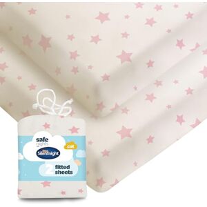 Silentnight Safe Nights Cot Size Fitted Sheets Set 100% Jersey Cotton Bedside Compatible Pack of Two Pink Star Easy Care Super Soft Cuddly for Baby with Storage Bag (70cm x140cm x 12cm), 2 Count (Pack of 1) Silentnight Safe Nights Cot Size Fitted Sheets Set 100% Jersey Cotton Bedside Compatible Pack of Two Pink Star Easy Care Super Soft Cuddly for Baby with Storage Bag (70cm x140cm x 12cm), 2 Count (Pack of 1)