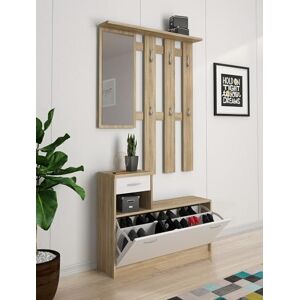 Dmora Entrance Furniture Sargassi, Clothes hanger entrance, Composition for atrium, Multifunction storage console, 100x26h190 cm, White and Oak Dmora Entrance Furniture Sargassi, Clothes hanger entrance, Composition for atrium, Multifunction storage console, 100x26h190 cm, White and Oak
