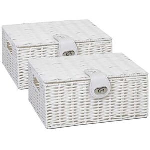 ARPAN 2 x Resin Woven Storage Hamper Basket Box With Lid & Lock (White Small) ARPAN 2 x Resin Woven Storage Hamper Basket Box With Lid & Lock (White Small)