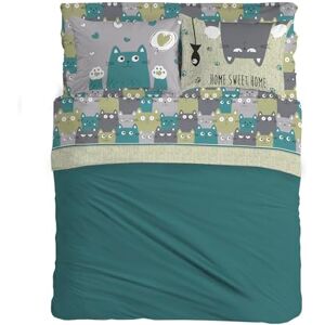 PENSIERI DELICATI Complete Double Bed Set 100% Cotton, Double Bed Sheet Set, 180 x 200 cm, Including Bottom Sheet, Top Sheet and 2 Pillowcases, Made in Italy, Happycat Green Pattern PENSIERI DELICATI Complete Double Bed Set 100% Cotton, Double Bed Sheet Set, 180 x 200 cm, Including Bottom Sheet, Top Sheet and 2 Pillowcases, Made in Italy, Happycat Green Pattern